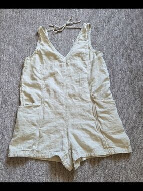 Athleta Linen-Blend Neutral Romper in Light Beige